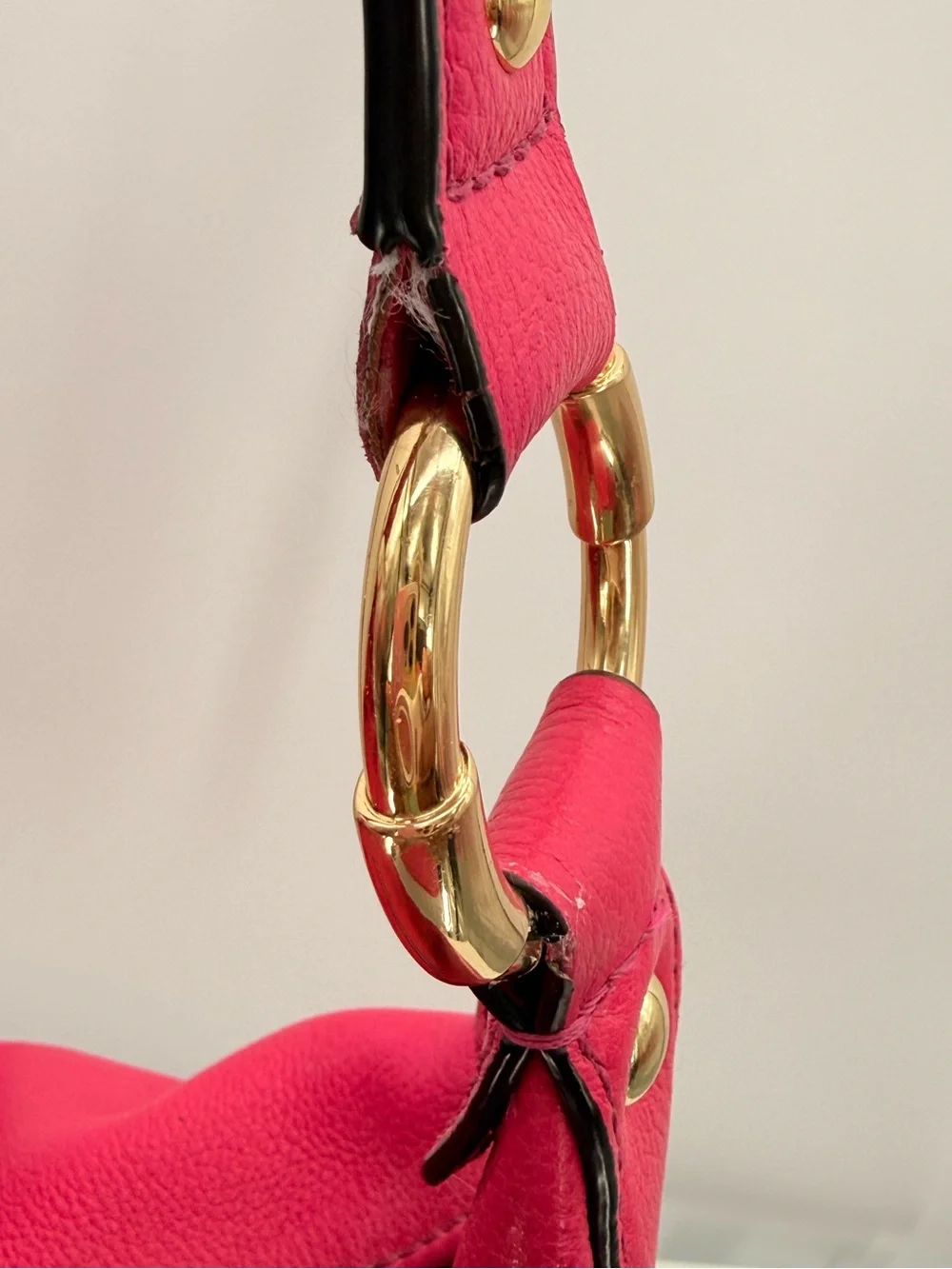 MICHAEL KORS Hot Pink Leather Hobo Shoulder Bag Gold MK Logo